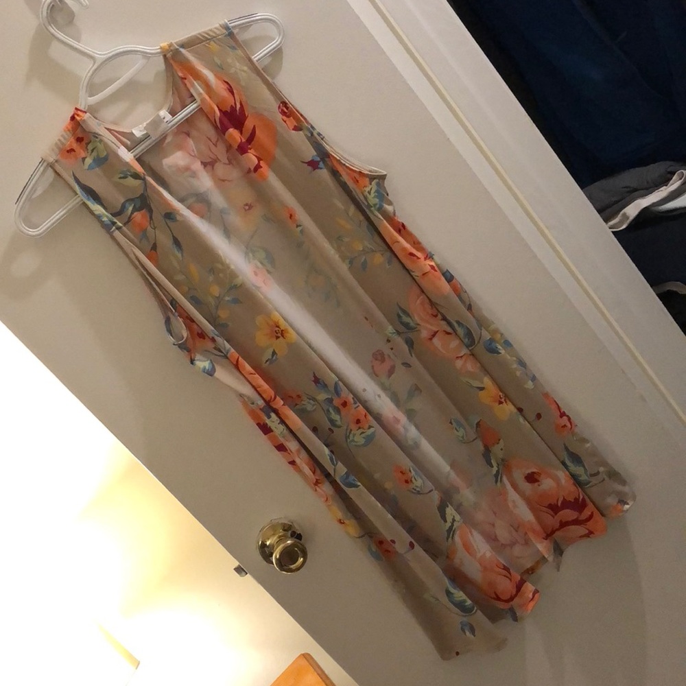 XL - Long Silky Vest with Birds and Floral Pattern